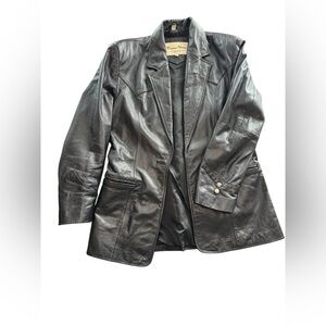 Vintage Pioneer Wear Jacket Womens Black Leather Coat Blazer